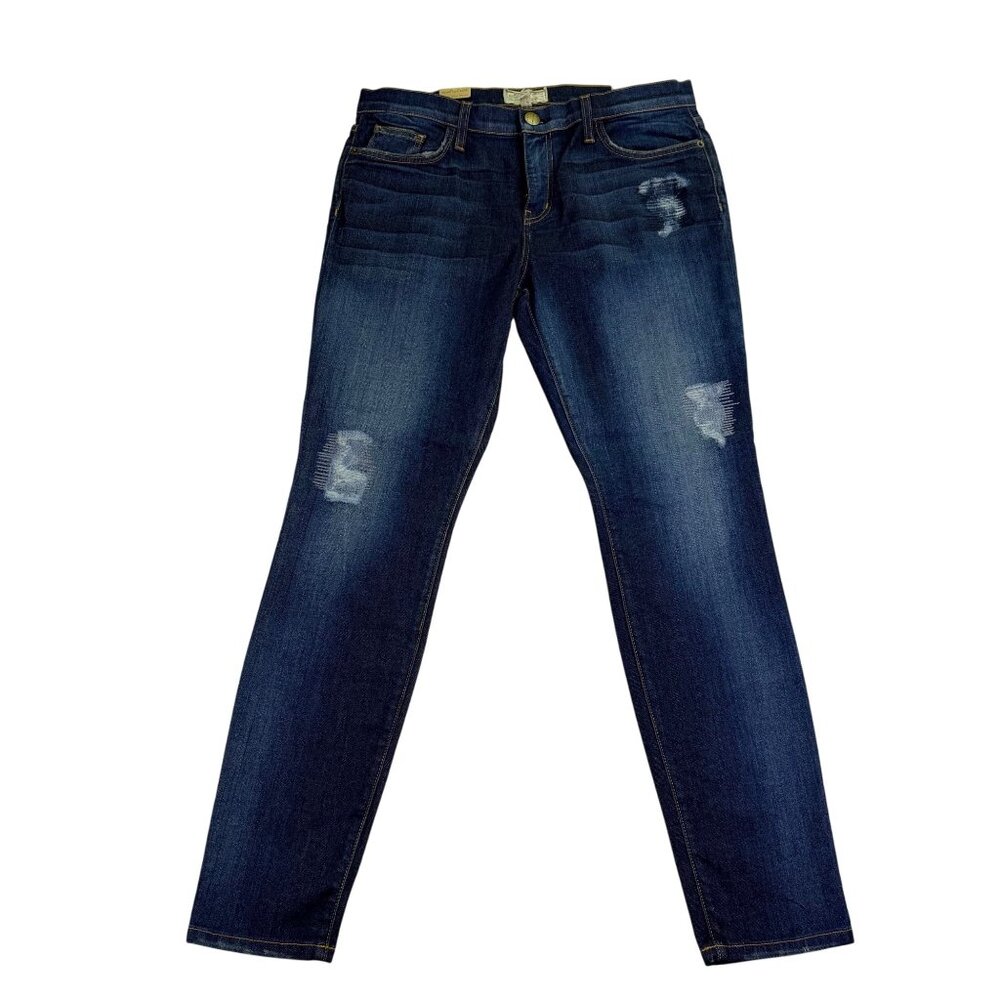 Current/Elliott Womens Blue Cotton Blend Ankle Skinny Distressed Jeans Size 32